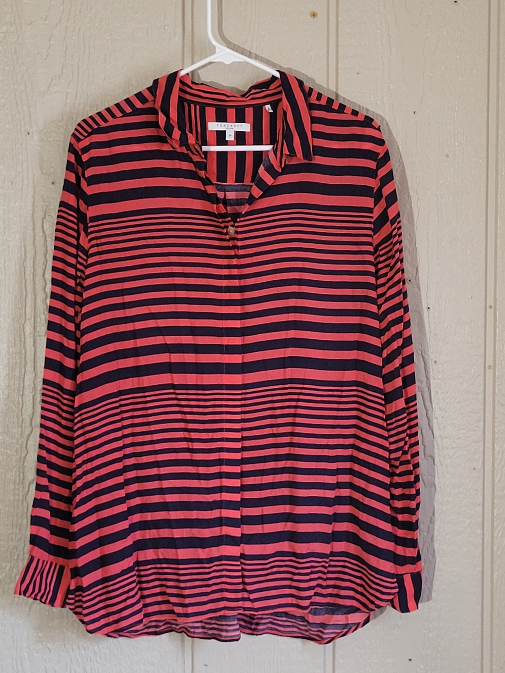 Foxcroft Coral Pink and Navy Striped Button-Down Shirt